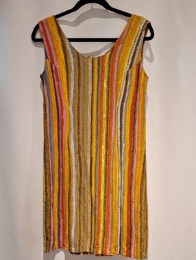 Vintage Jams World Ribbons  Striped Sleeveless Summer Dress Rainbow
